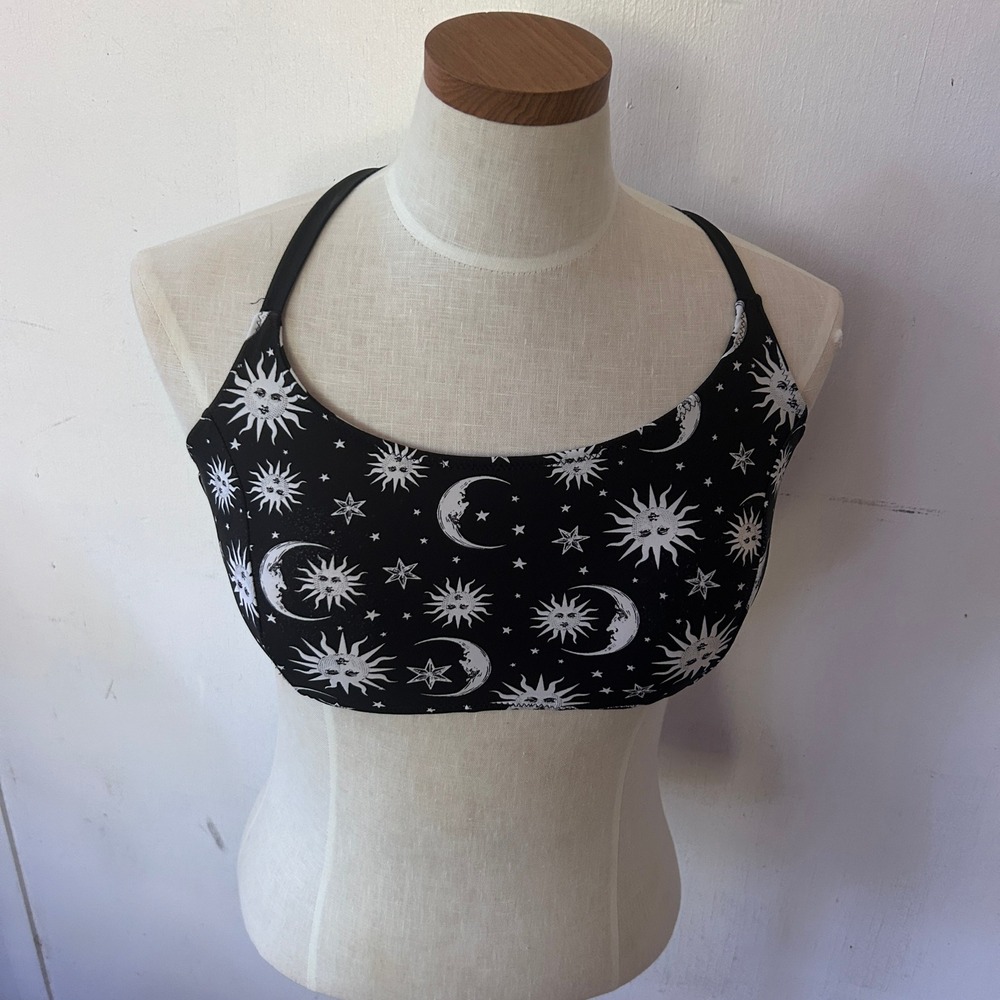 Hot Topic Bikini Top Womens LG Black Sun Moon Star Lace Up Celestial Whimsigoth